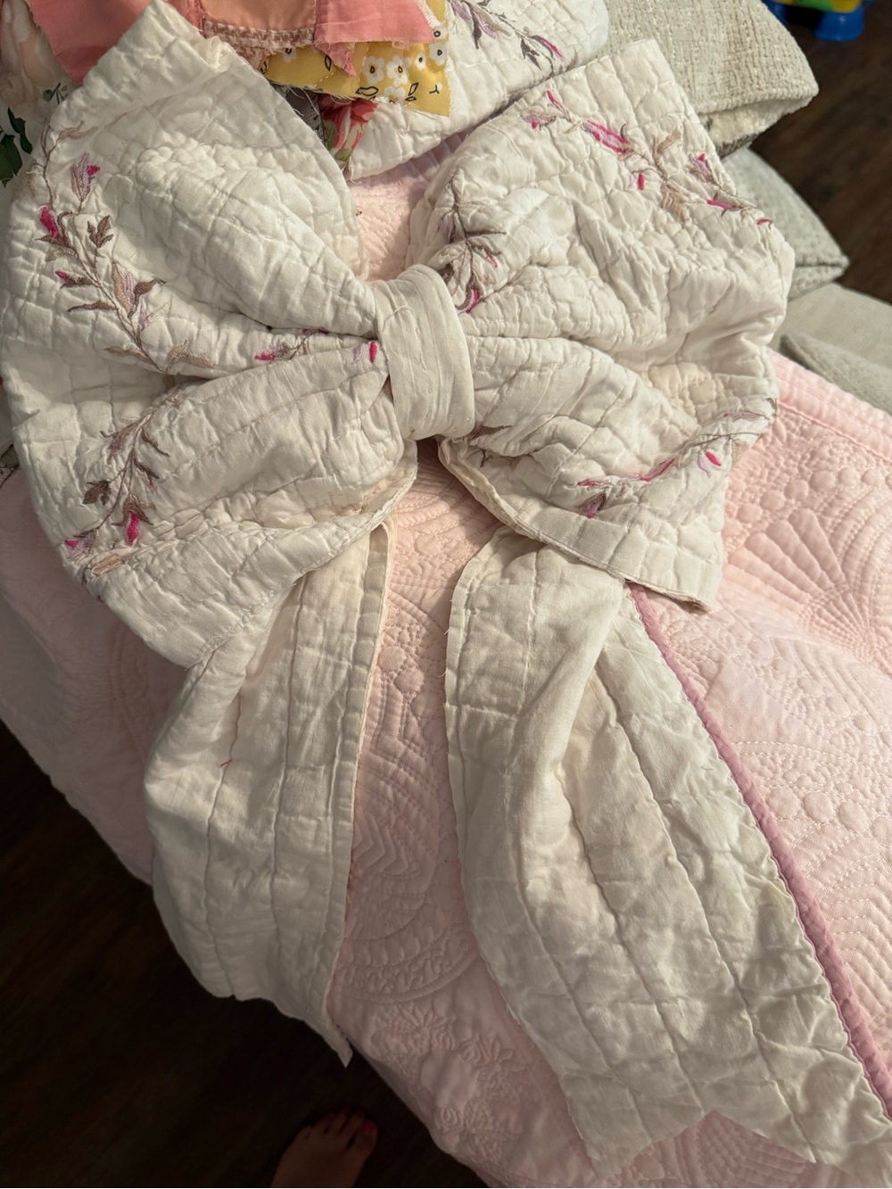 Quilted Fabric Bow in Soft Blush Pink